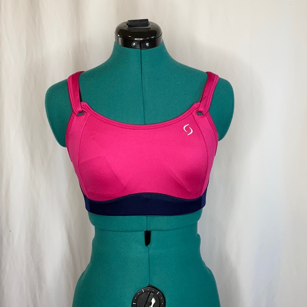 32D Moving Comfort x Brooks FIONA Adjustable Sports Bra - Pink/Navy